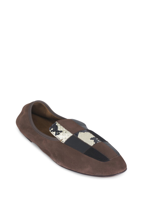Khaite Zoe Chocolate Suede Patchwork Flat - view 1