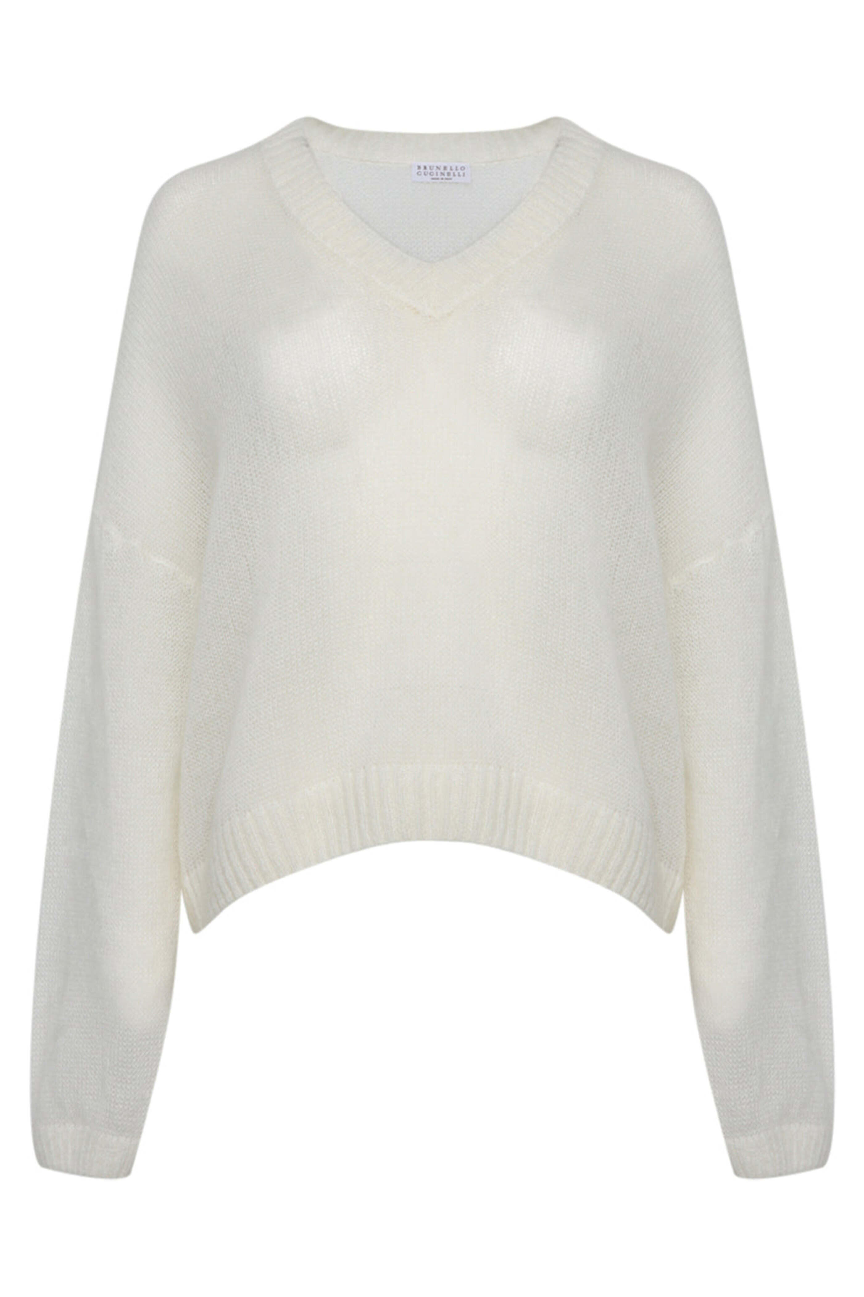 Brunello Cucinelli - White Mohair V Neck Sweater