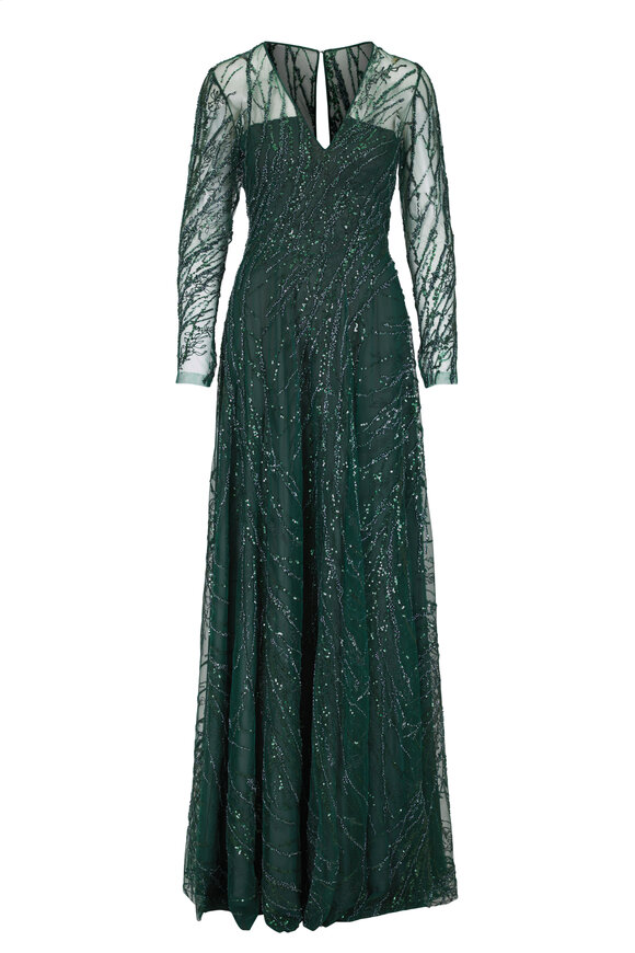 Naeem Khan Green Long Sleeve Beaded Gown - view 1