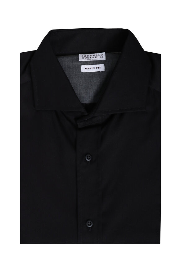 Brunello Cucinelli Black Cotton Twill Sport Shirt