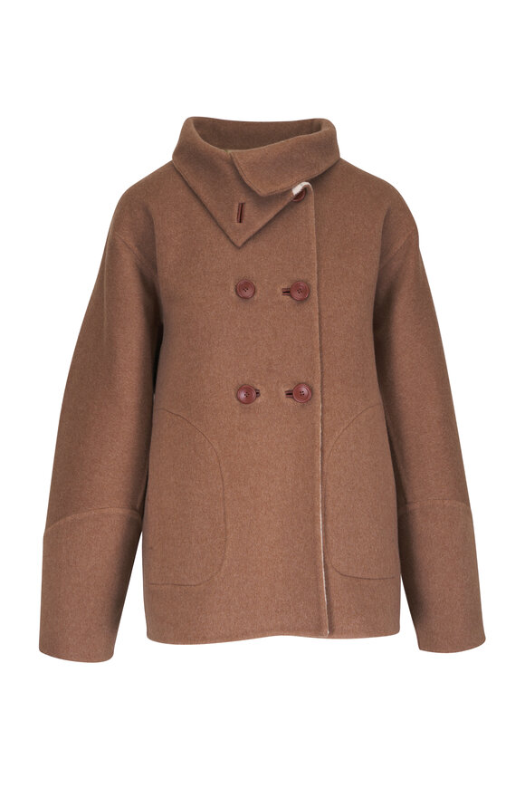 Loro Piana Camden Neutral Double-Breasted Cashmere Peacoat