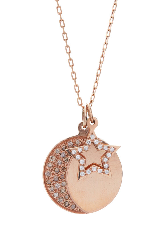 Genevieve Lau - 14K Rose Gold Moon Disc & Star Charm Necklace