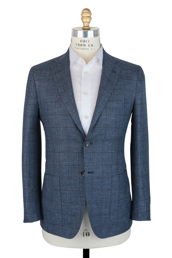 Kiton - Blue Windowpane Cashmere, Linen & Silk Suit 