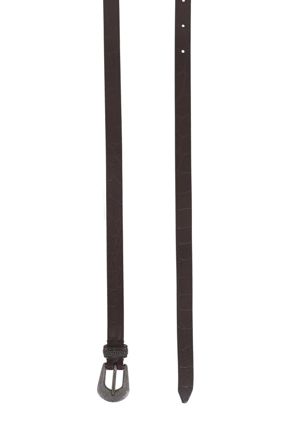 Brunello Cucinelli Mini Dark Brown Embossed Leather Belt - view 3