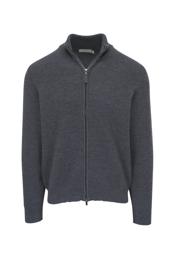 Canali Gray Textured Wool Front Zip Sweater