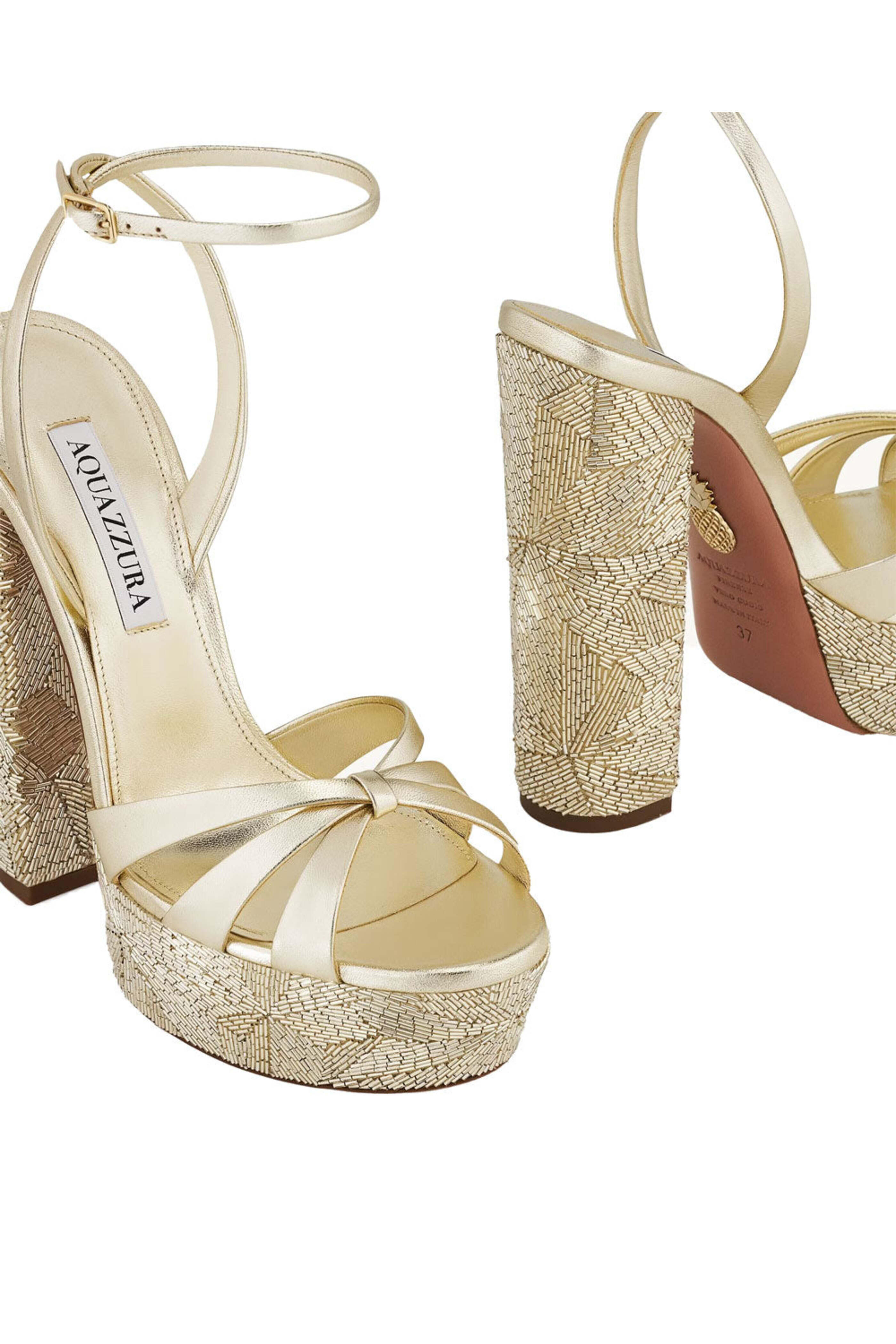 Aquazzura - La Nuit Plateau 140 Sandal in Gold | Mitchell Stores