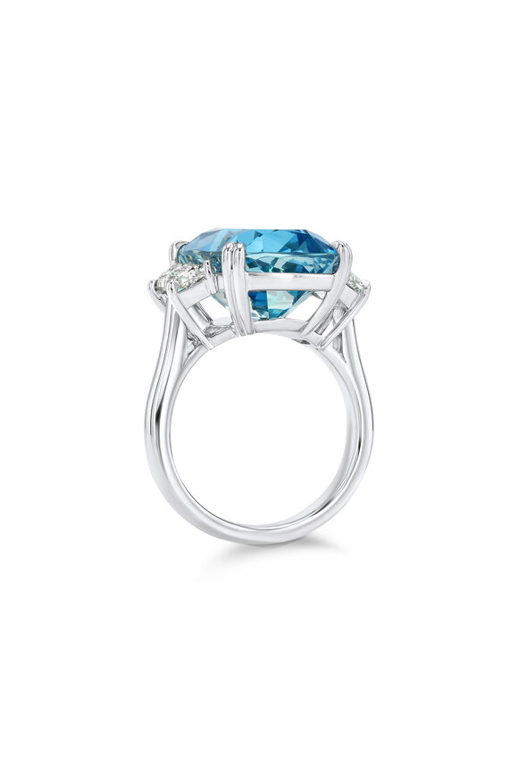 Aaron Henry Platinum Madagascar Aquamarine & Diamond Ring - view 2