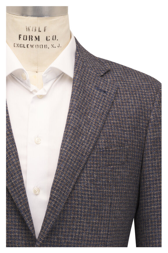 Canali Tan & Blue Houndstooth Wool Sportcoat