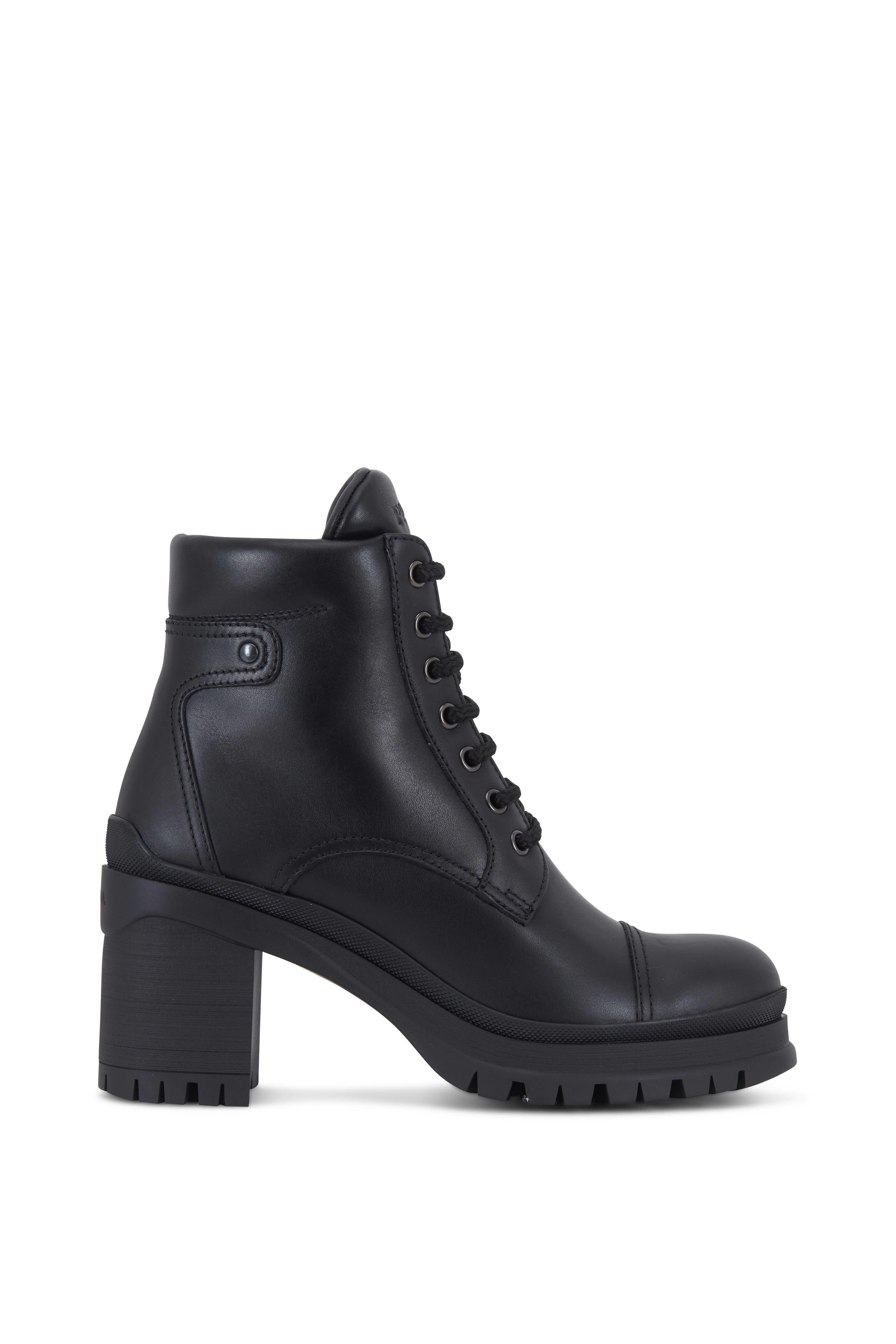 Prada - Black Leather Lug Sole Combat Boots, 55mm