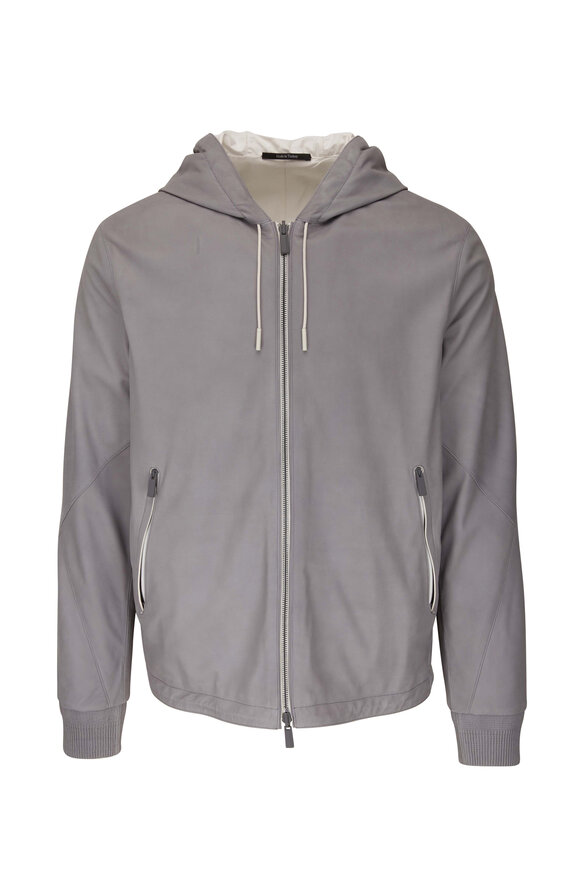 Zegna - Light Gray Leather & Nylon Reversible Jacket