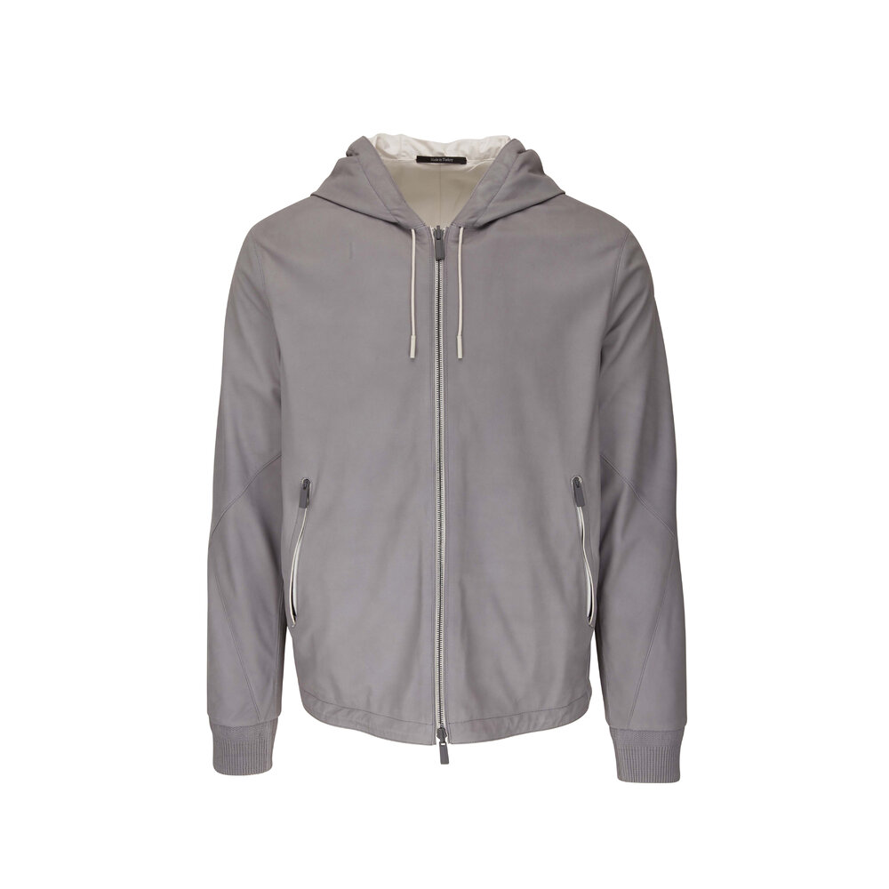 Zegna - Light Gray Leather & Nylon Reversible Jacket