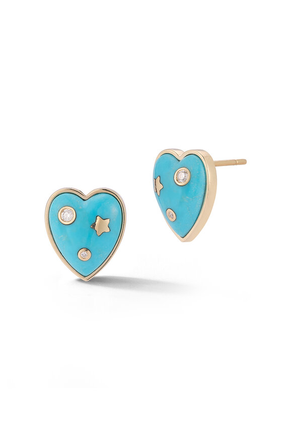 Storrow Yellow Gold Turquoise Heart Anne Studs