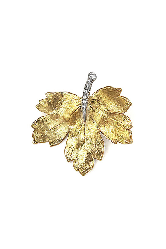 Aaron Henry Two Toned Yellow Gold Diamond Maple Leaf Pin