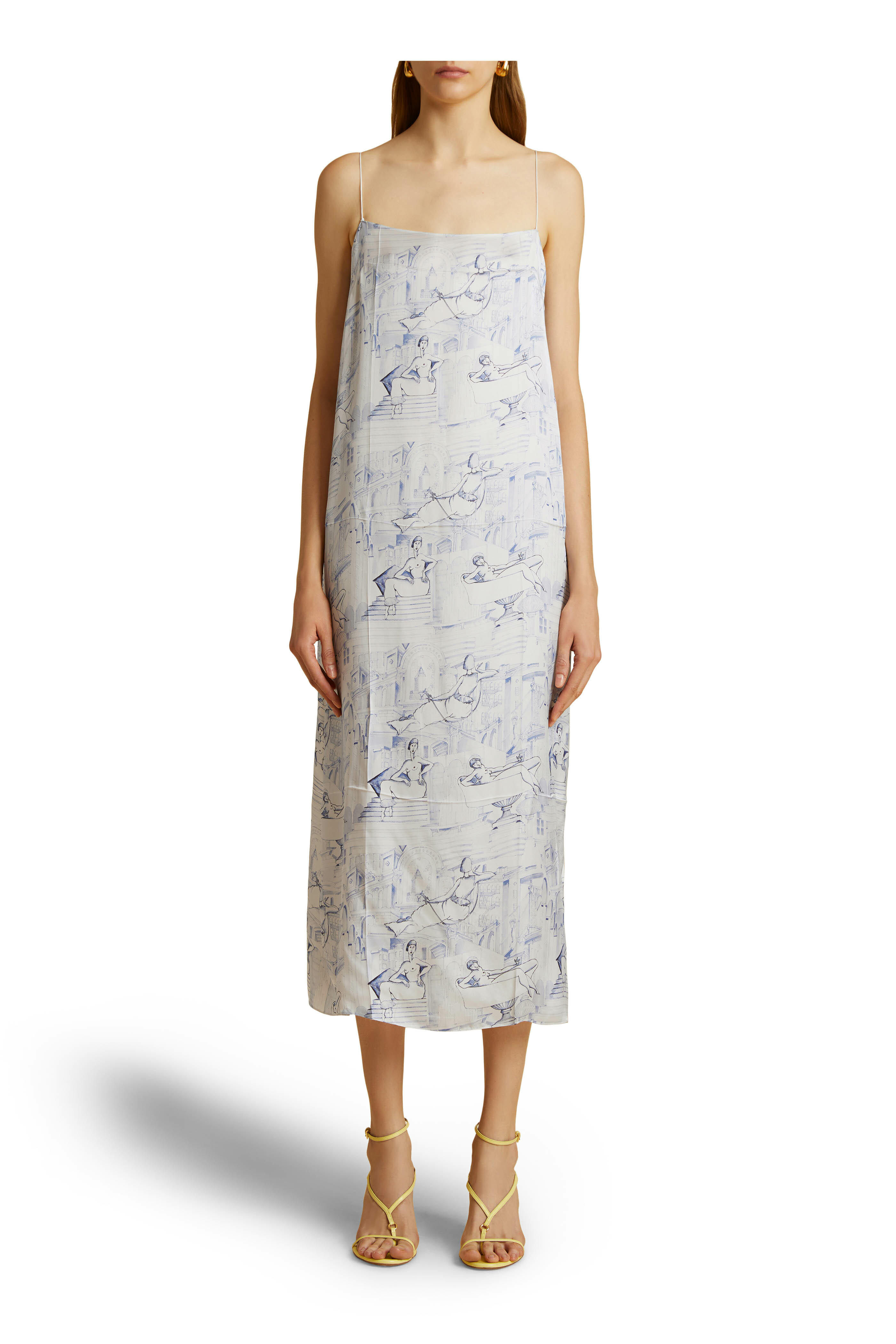 Khaite - Sicily Cream & Blue Satin Slip Dress | Mitchell Stores