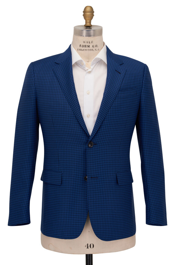 Zegna - Blue Tonal Check Wool & Silk Sportcoat 