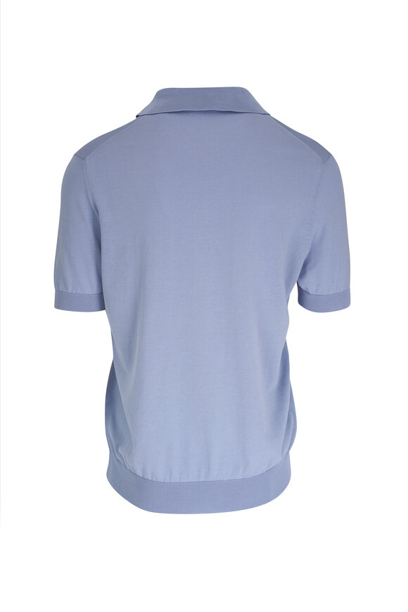 Patrick Assaraf - Sky Blue Cotton Knit Polo Sweater