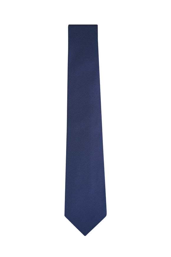 Kiton Navy Dot Print Silk Necktie