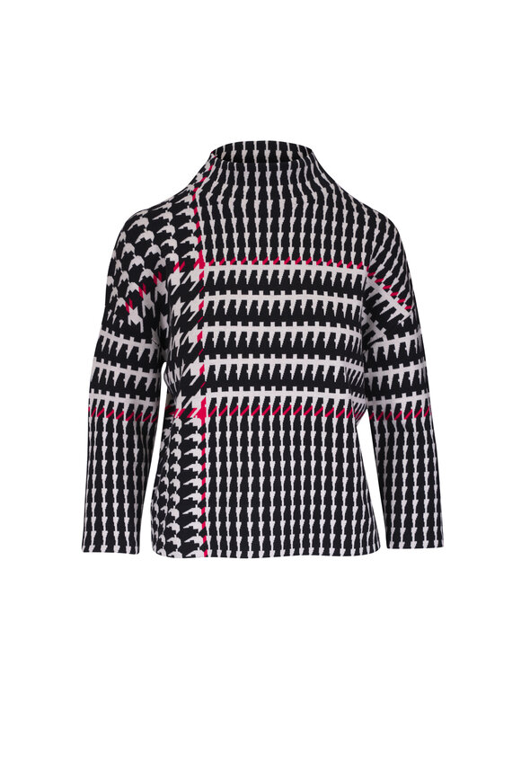 Akris Punto Black, Cream & Vermilion Jacquard Knit Sweater