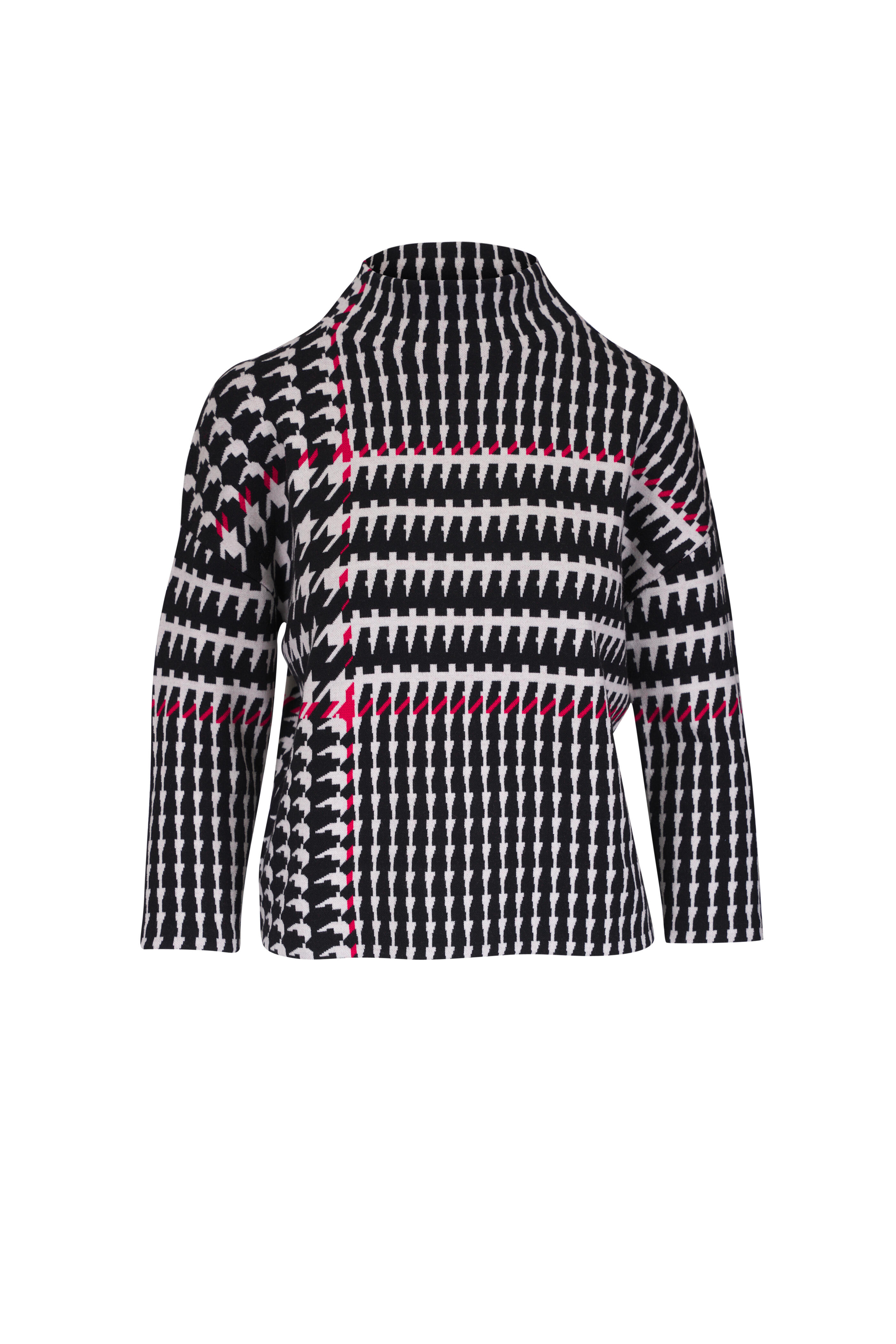 Akris Punto - Black, Cream & Vermilion Jacquard Knit Sweater