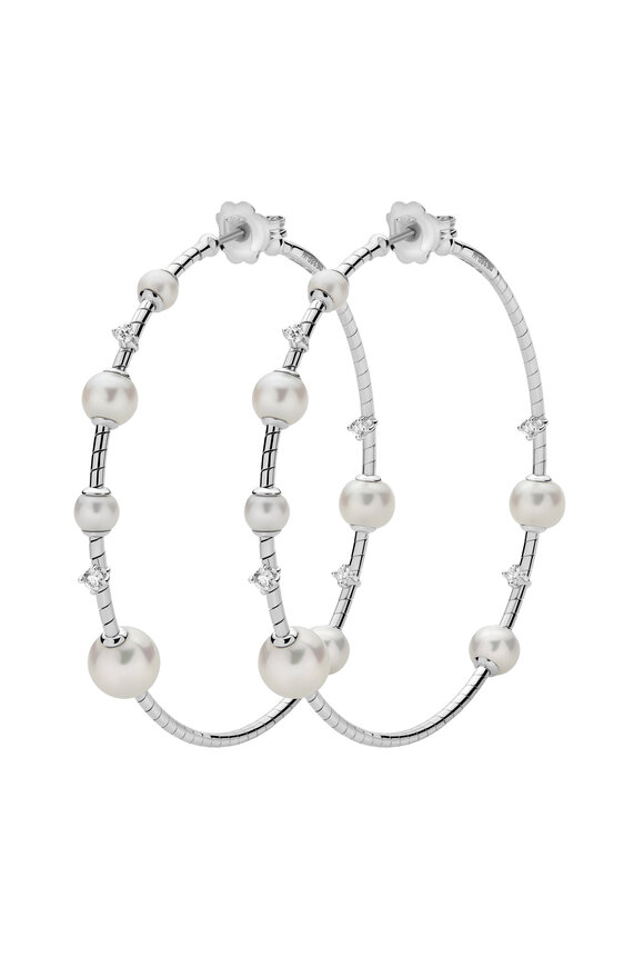 Mattia Cielo 18k White Gold Pearl & Diamond Hoop