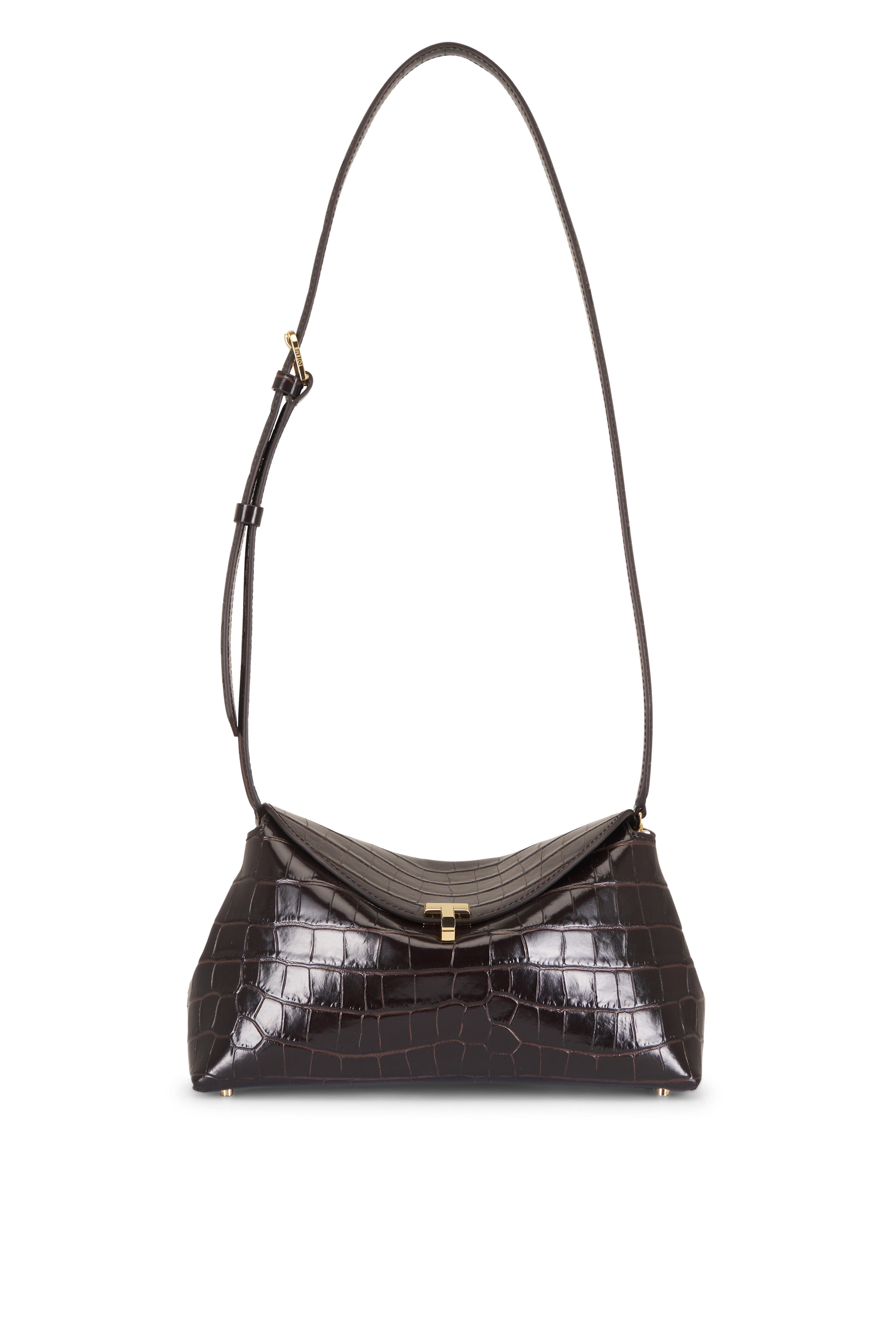 Totême - T-Lock Dark Brown Embossed Leather Clutch