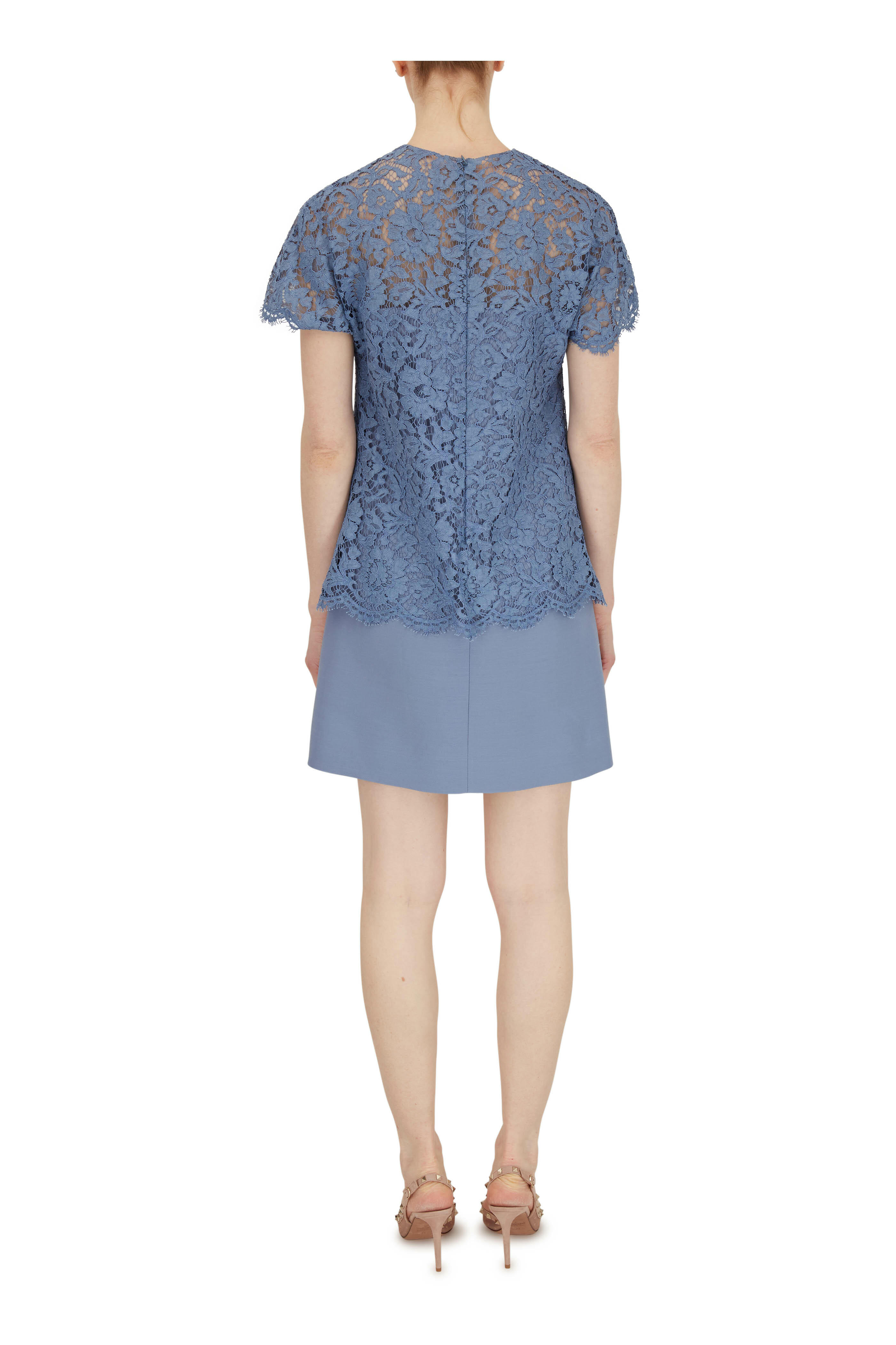 Valentino - Cloud Crêpe Couture Lace Short Sleeve Dress