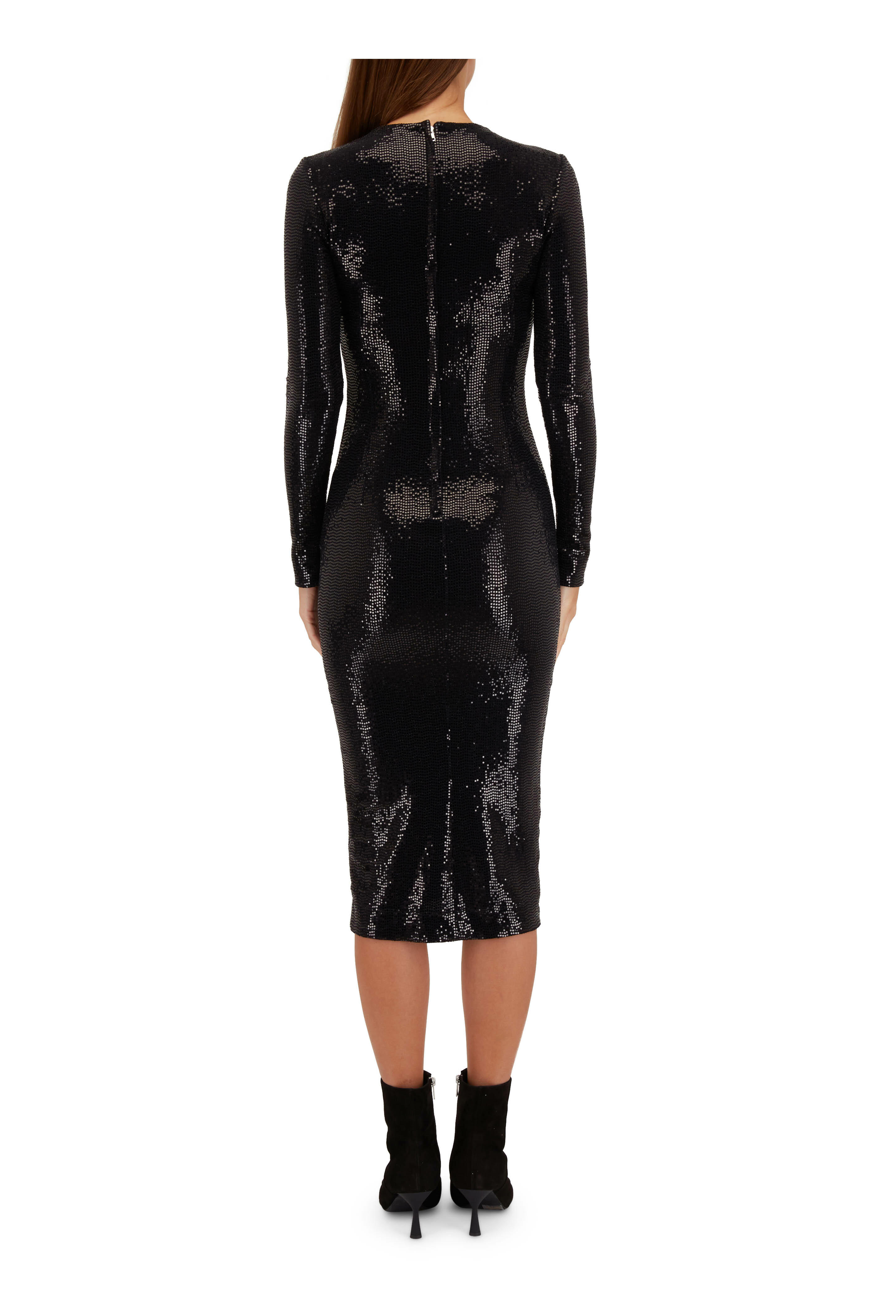 knee length dresses for ladies Sequinned Long Midi Dress with Cutouts and Opened Back 42 (FR) / Black