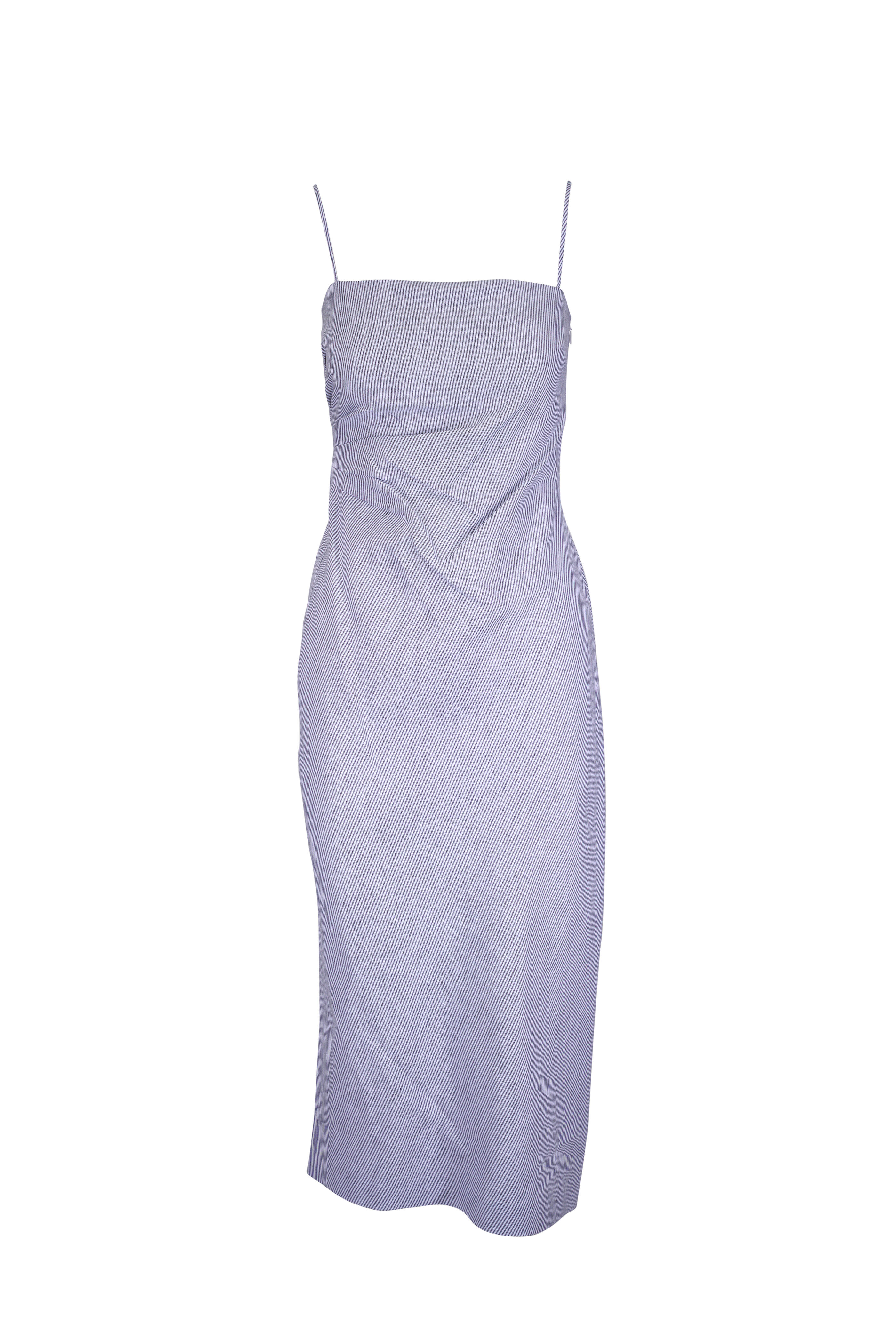Vince - Iris Slate & Off White Ticking Stripe Draped Dress