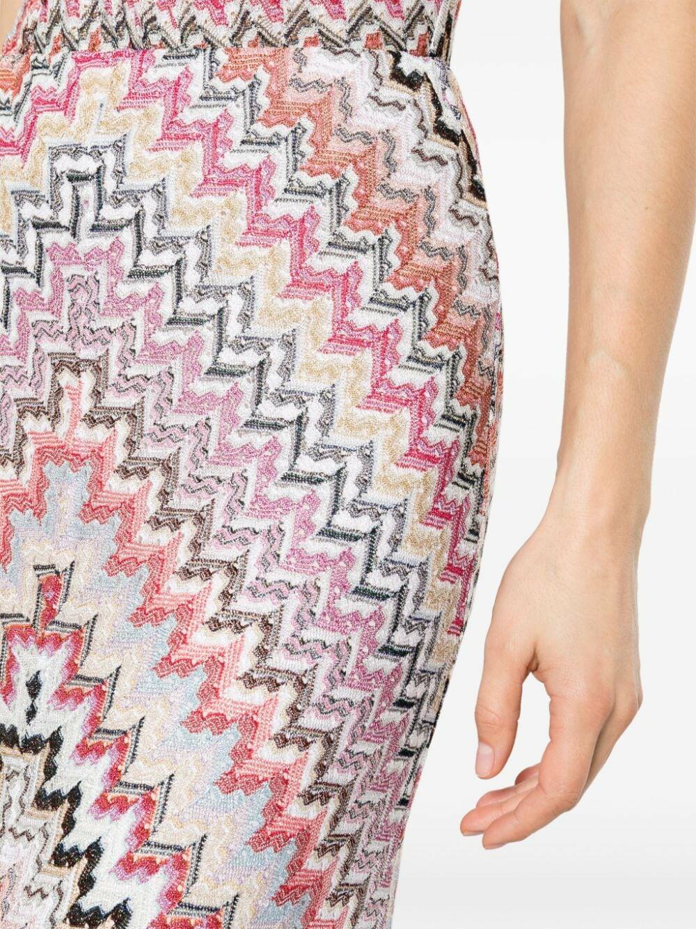 Missoni - Pink Multi Wavy Zig Zag Lamé Maxi Skirt