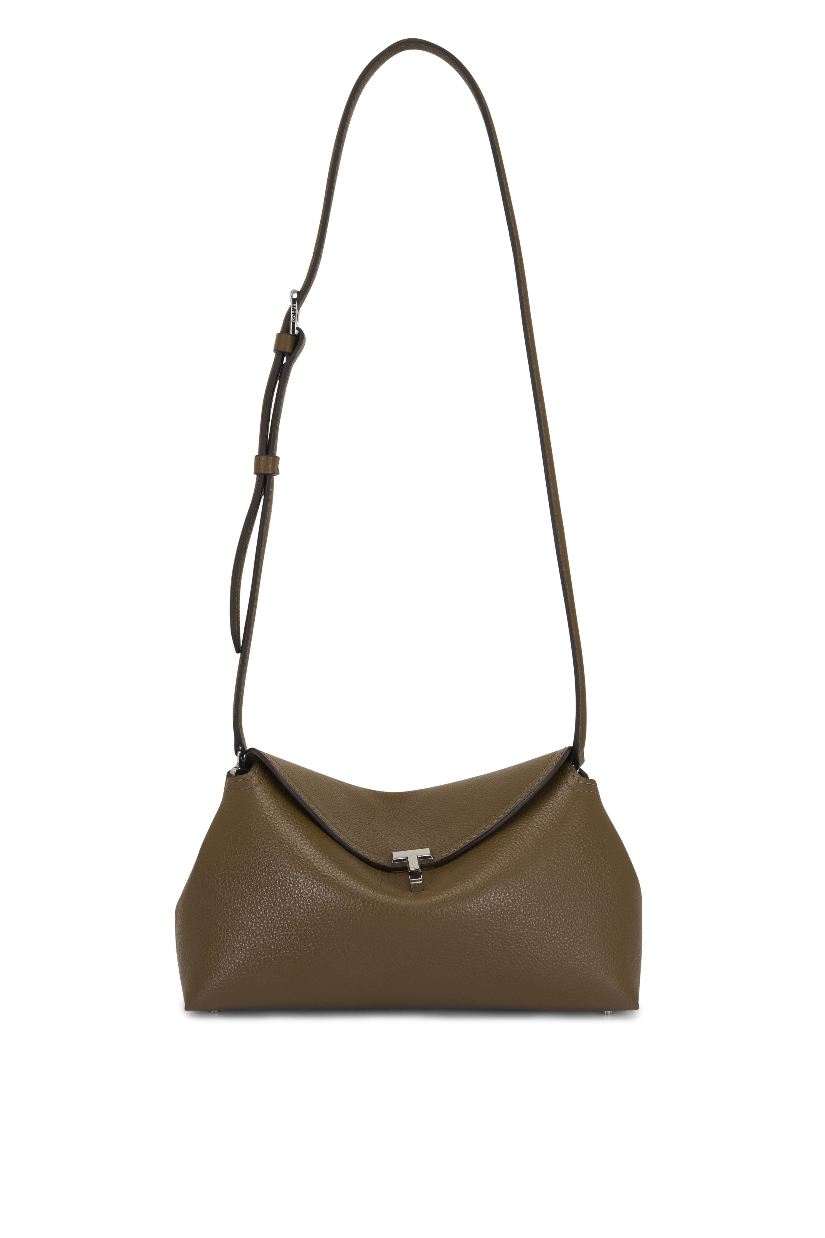 Totême - T-Lock Dark Taupe Grained Leather Clutch