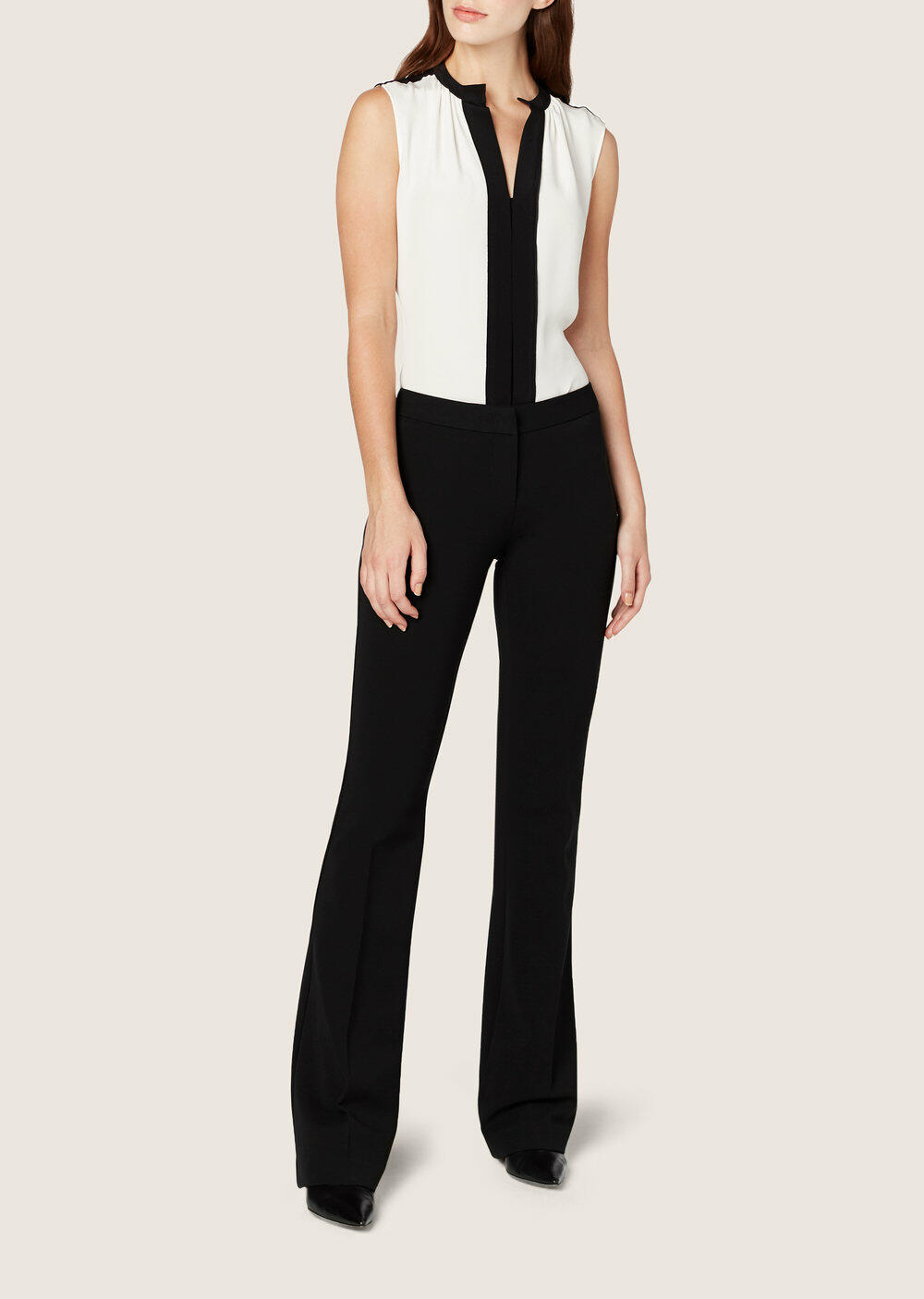 Derek Lam - Ivory & Black Nehru Collar Sleeveless Blouse