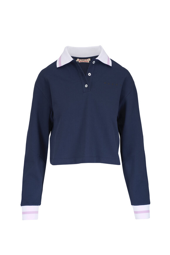 Marni Blue Knit Polo Cropped T-Shirt