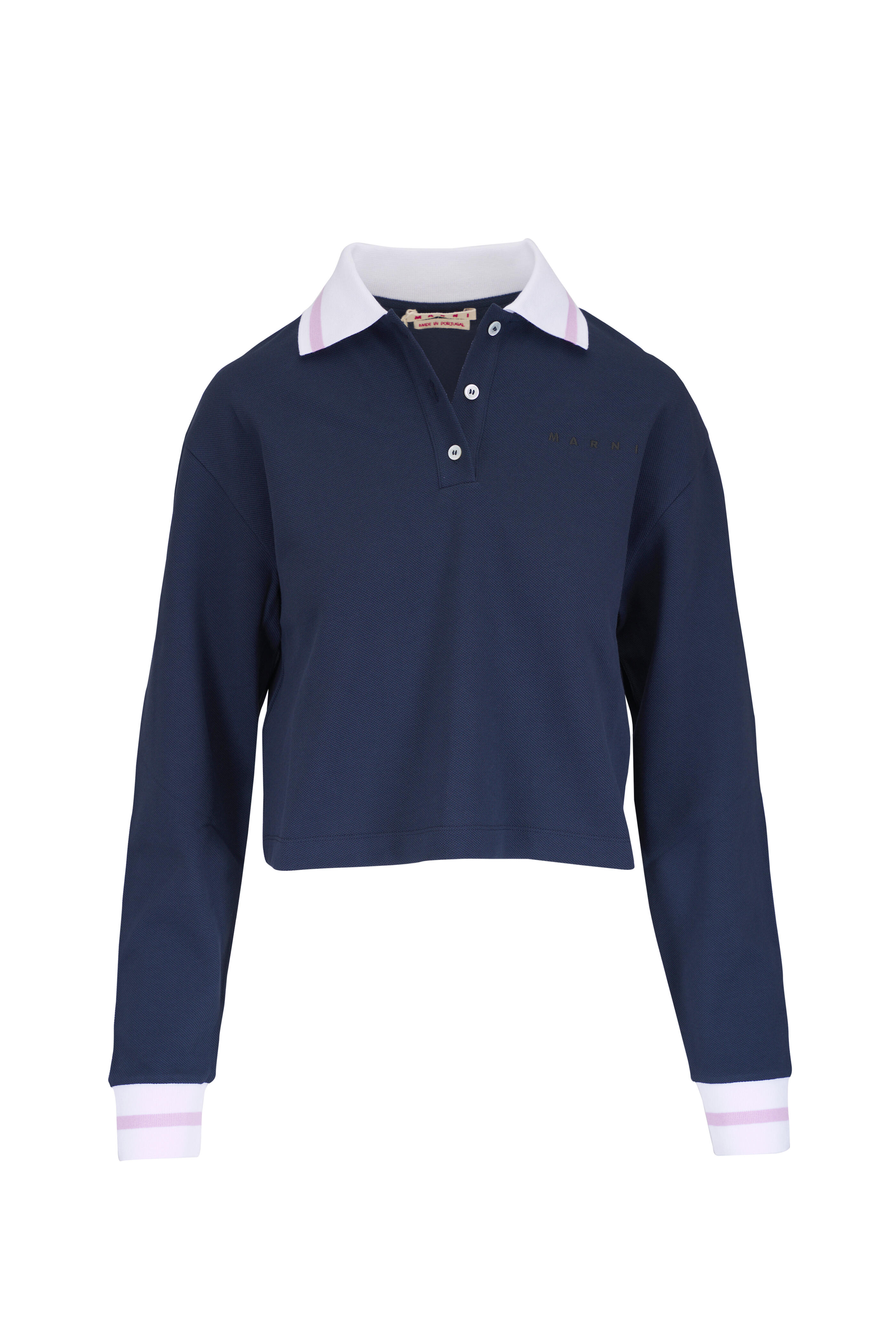 Marni - Blue Knit Polo Cropped T-Shirt