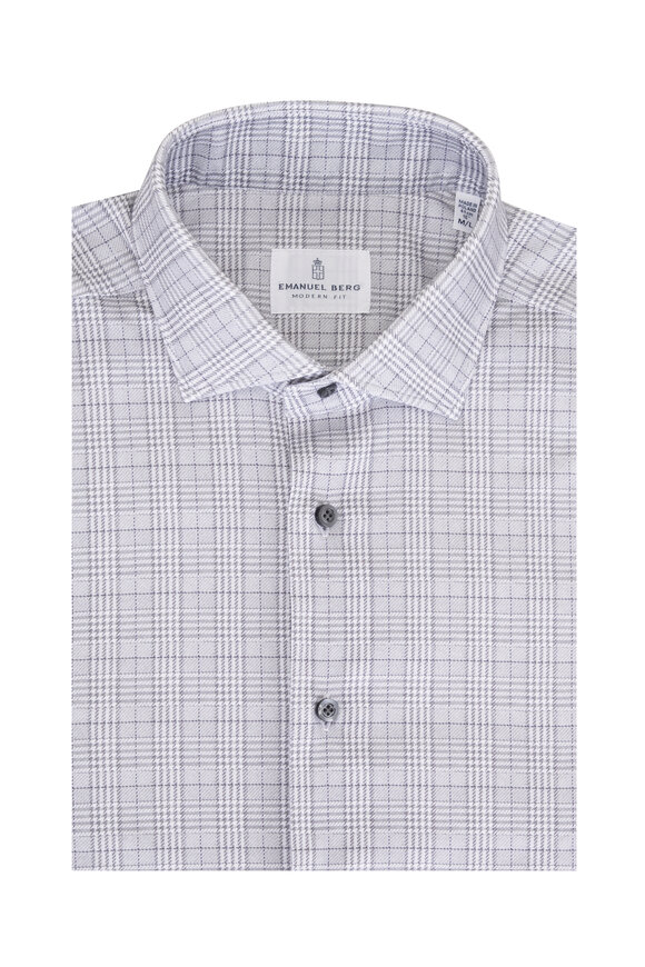 Emanuel Berg Light Gray Check Button Down Shirt