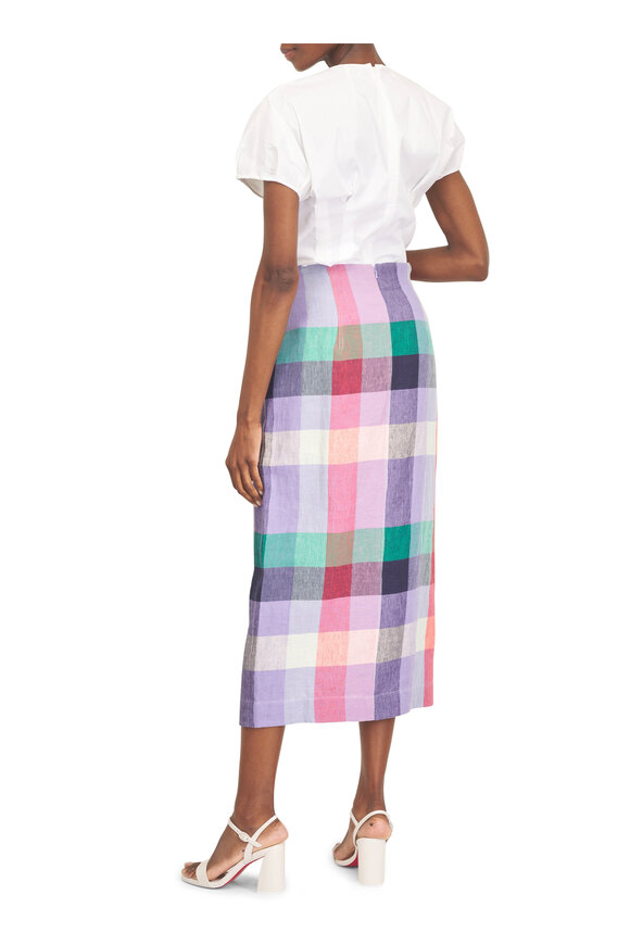 Lela Rose Lavender Plaid Linen Asymmetrical Skirt - view 4