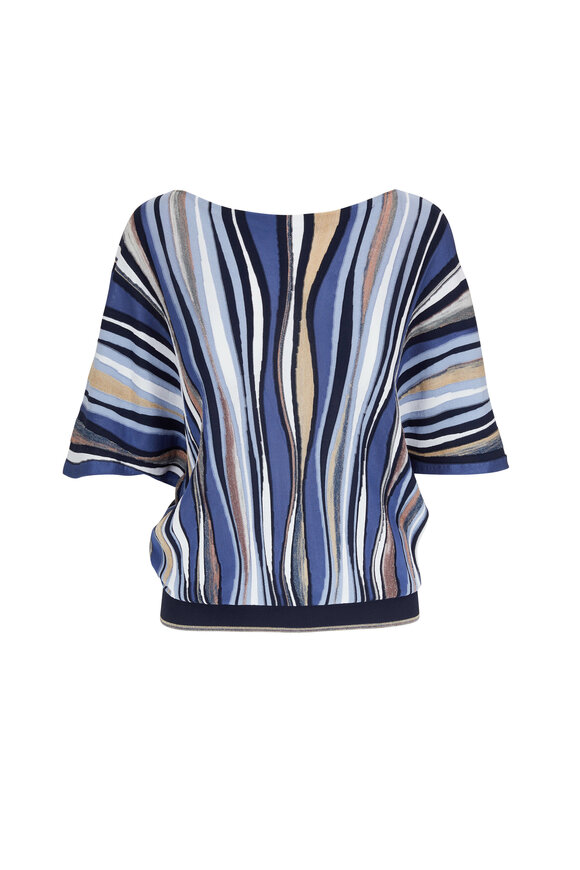 D.Exterior - Navy Blue Metallic Stripe Knit Top 