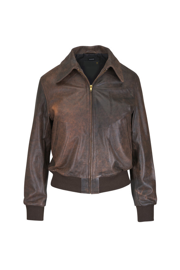 R13 Boyfriend Brown Leather Bomber Jacket - view 1