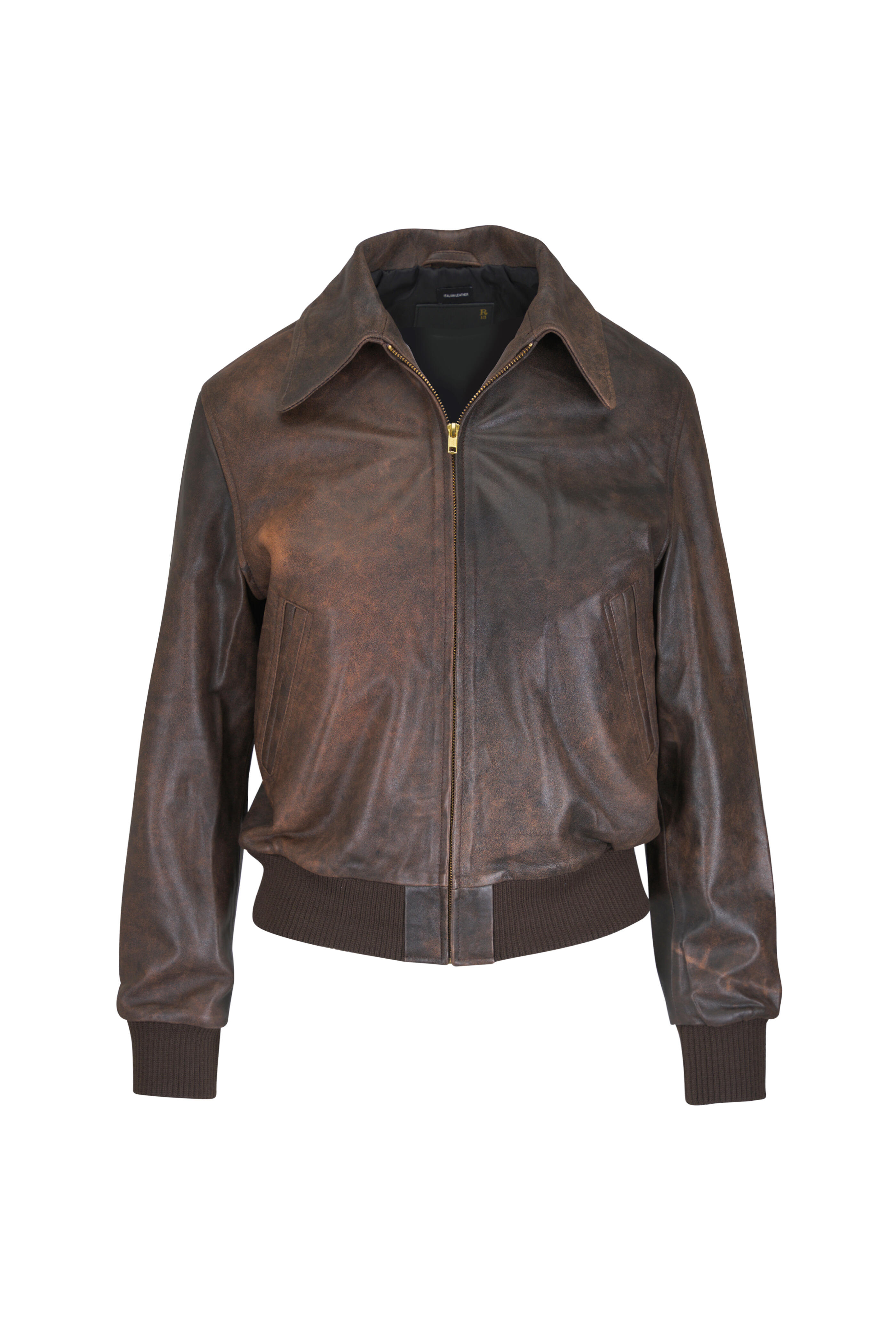 R13 - Boyfriend Brown Leather Bomber Jacket - view 1