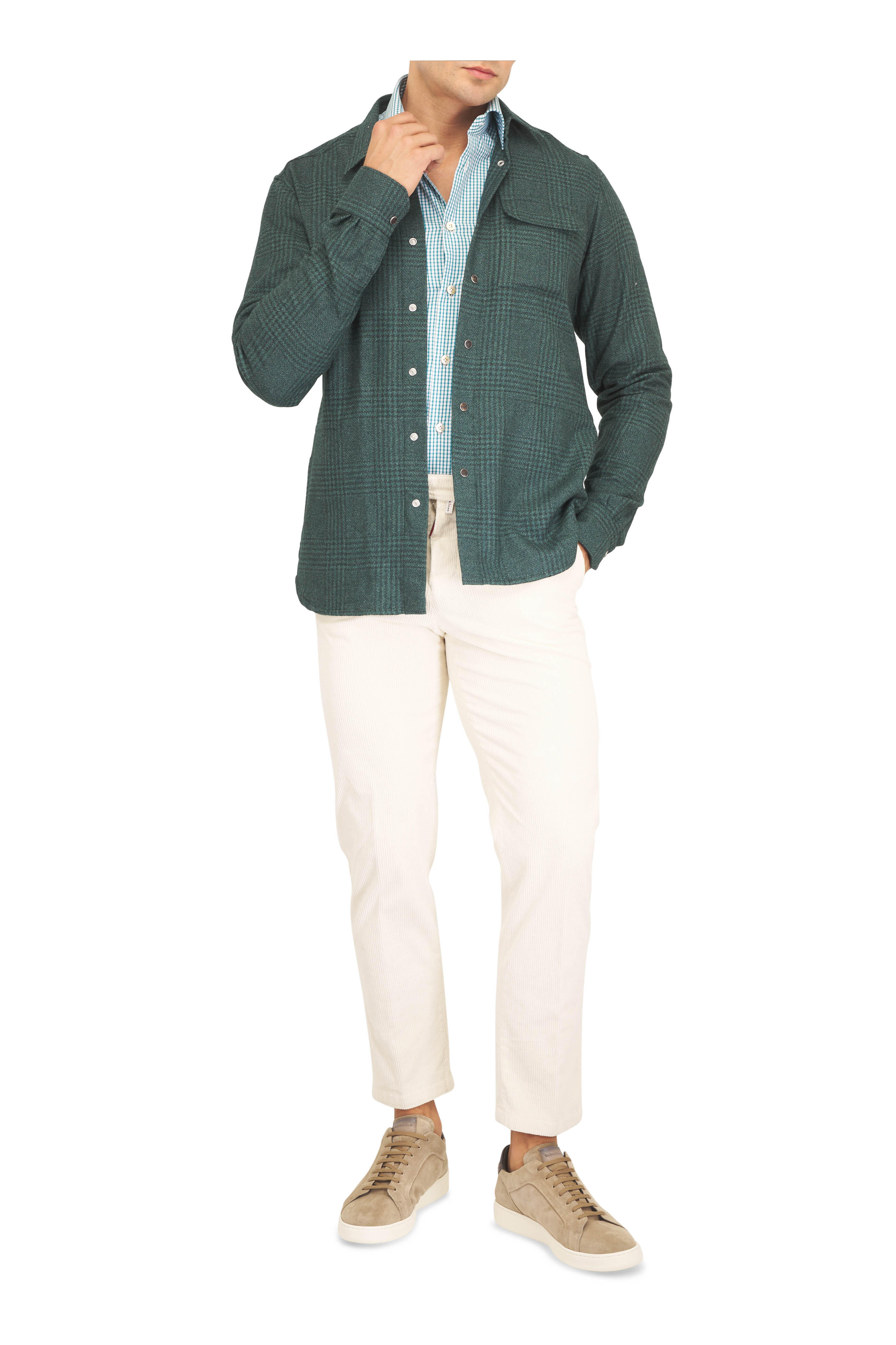 Kiton - Kelly Green Glen Plaid Overshirt - view 2