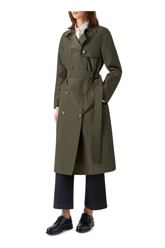 Akris Punto Olive Crinkled Taffeta Double-Breasted Trench Coat - view 4