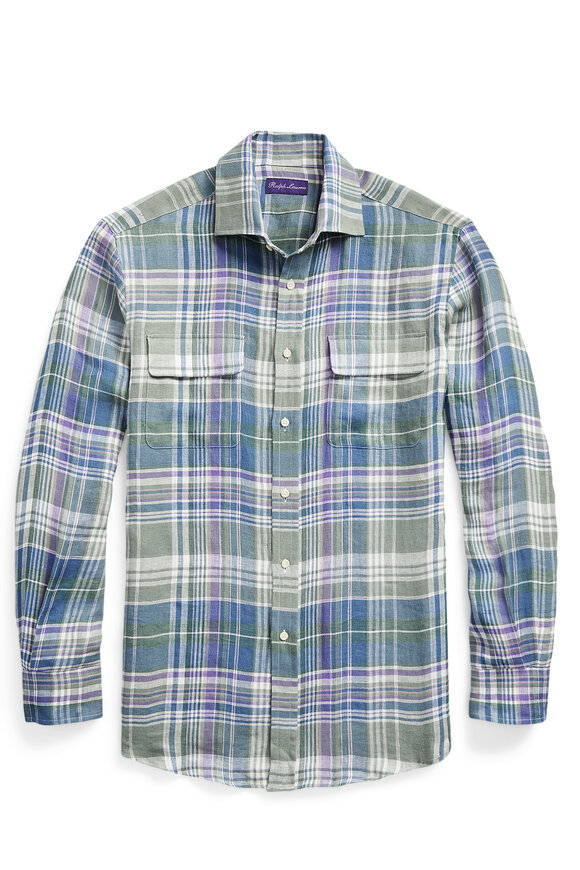 Ralph Lauren Purple Label - Multicolor Plaid Linen Button Up Shirt