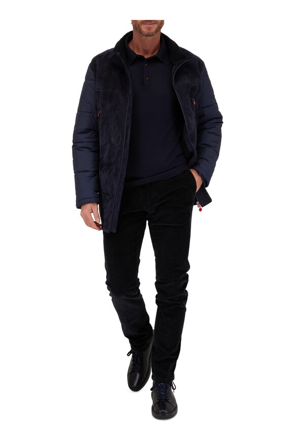 Kiton - Blue Shearling & Nylon Mixed Media Jacket