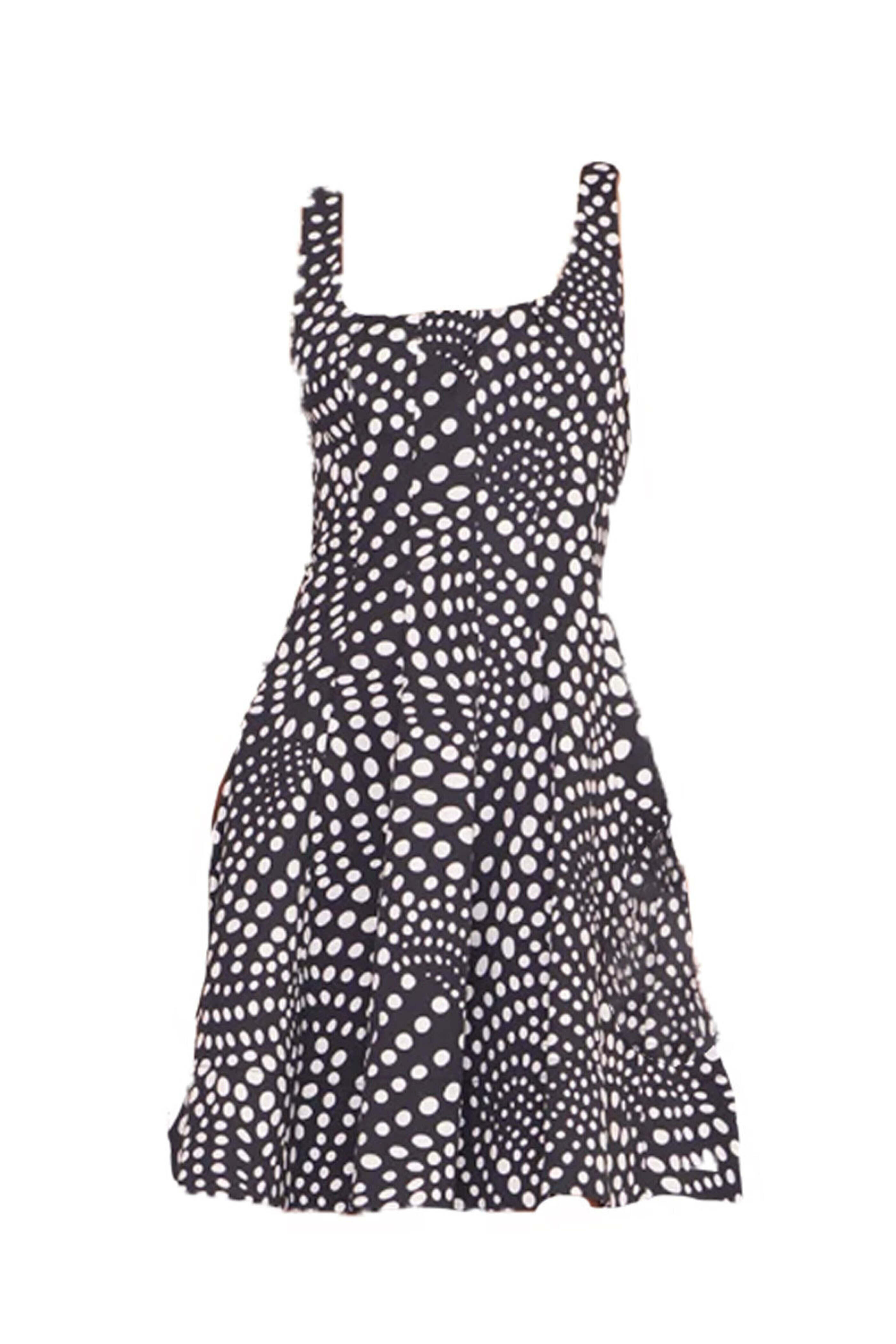 Staud - Black Wavy Dot Mini Wells Dress