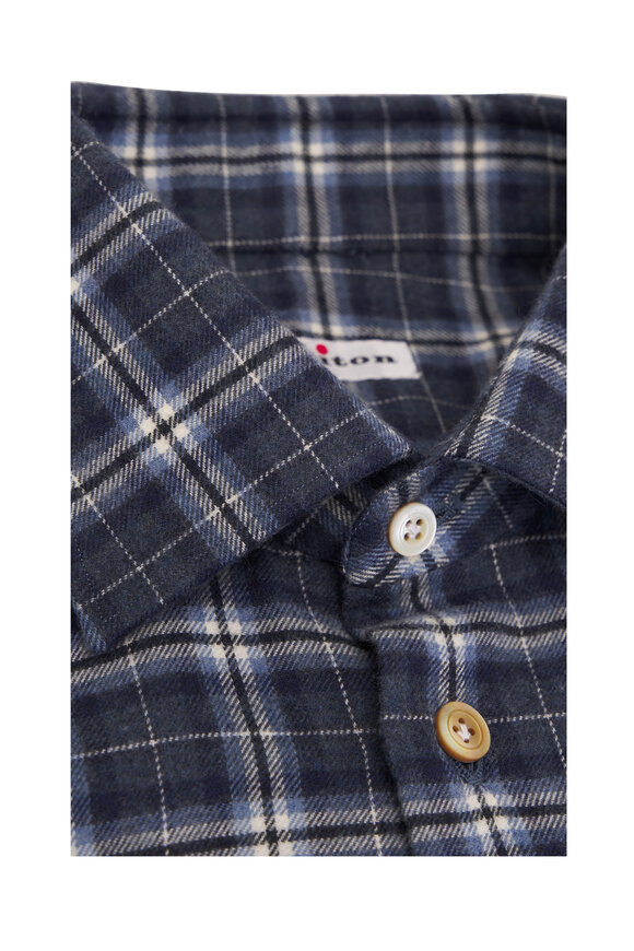 Kiton - Navy & Gray Plaid Flannel Dress Shirt 