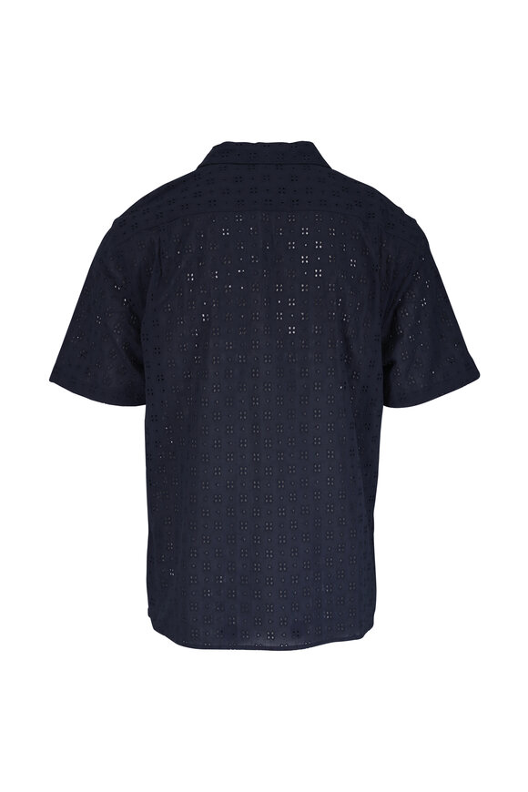 Vince Coastal Blue Eyelet Knit Cotton Button Down Shirt - view 2