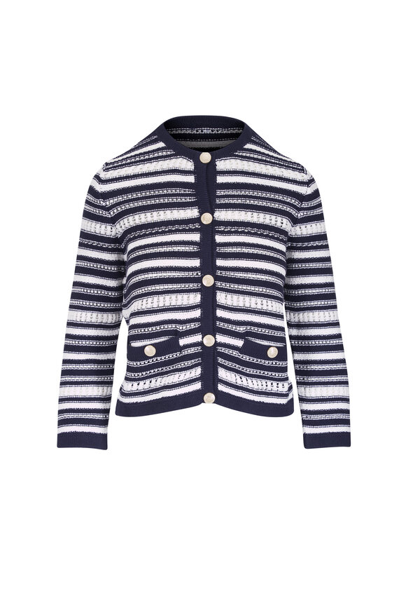 Veronica Beard Bellingham Navy Pointelle Cardigan - view 1