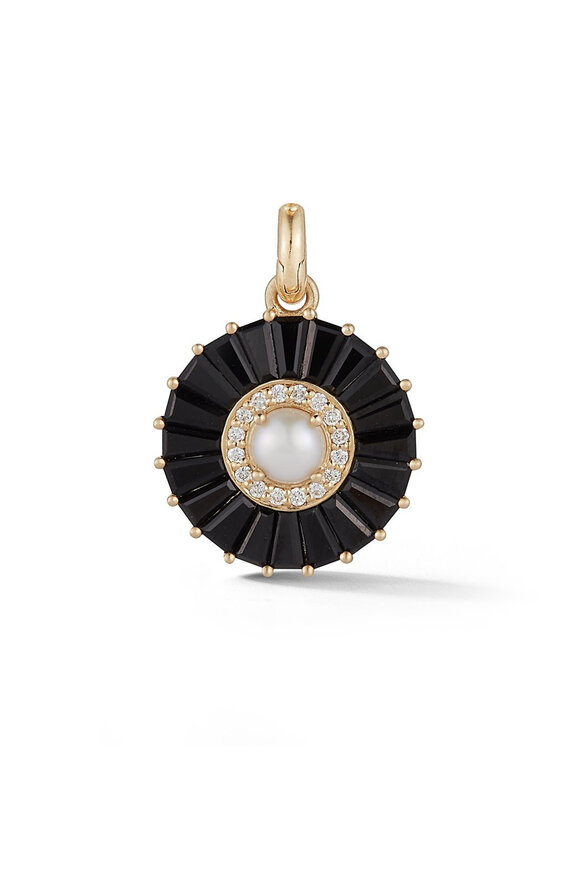 Storrow Yellow Gold Pearl Diamond Onyx Circle Charm