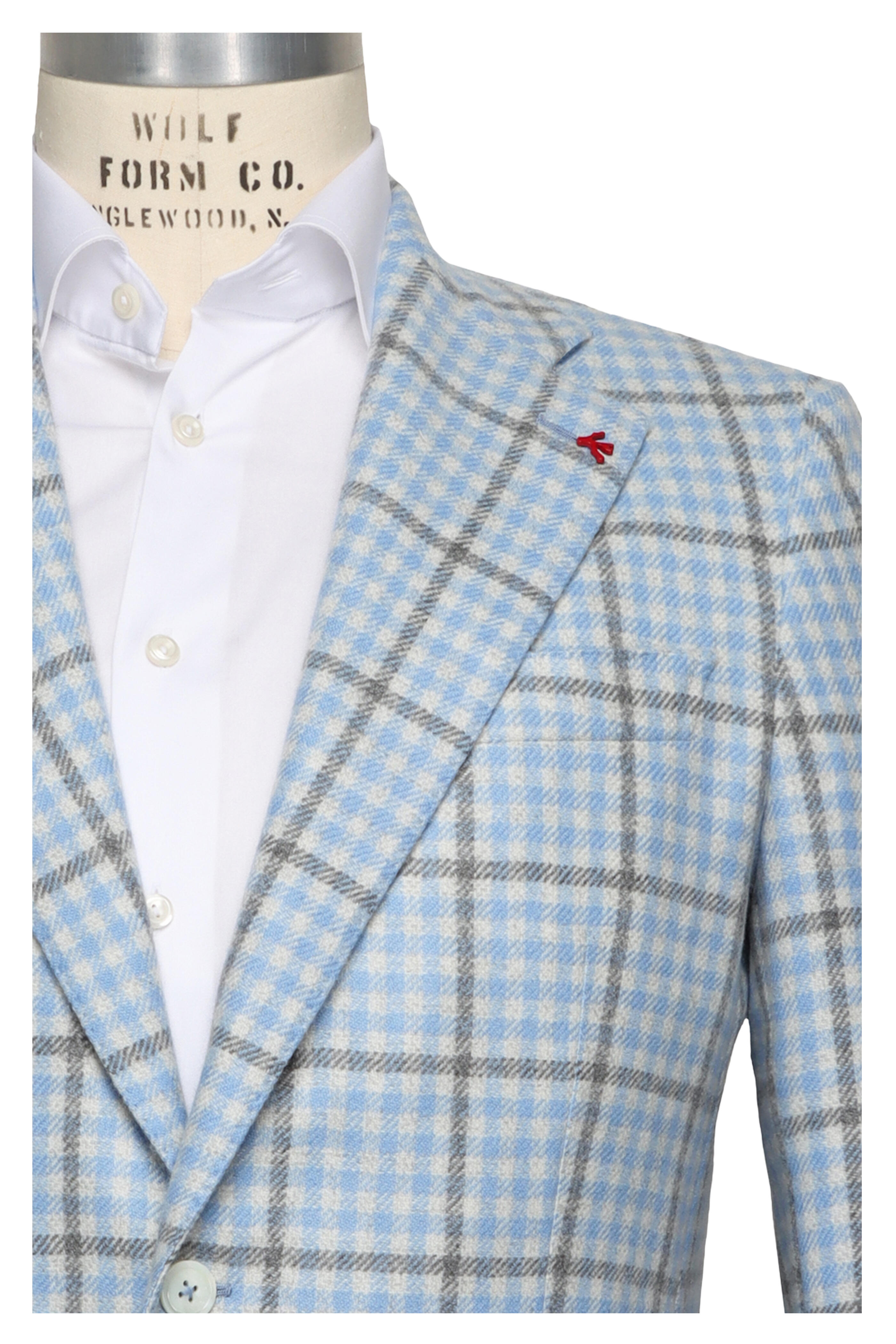 Isaia - Open Blue Plaid Check Cashmere Sportcoat