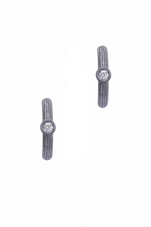 .925Suneera Mini Textured Single Diamond Hoop Earrings