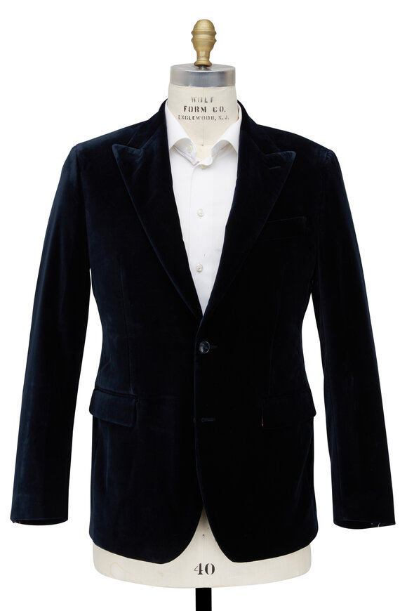 Atelier Munro - Navy Velvet Peak Lapel Jacket